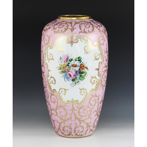 398 - A Limoges porcelain vase, 20th century, of large proportions, of ovoid form, with a reserve to each ... 