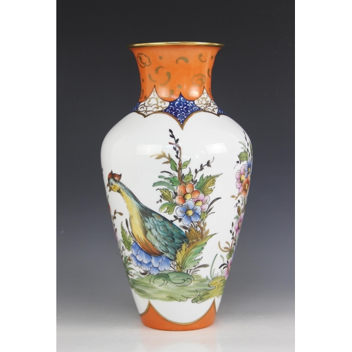 399 - A Heinrich & Co German porcelain vase, 20th century, of ovoid form with flared neck, hand decorated ... 