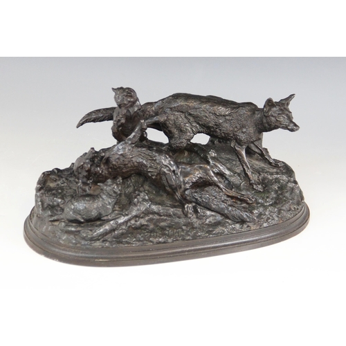 535A - Pierre-Jules Mêne (1810-1879), a cast iron animal group of foxes and cubs, modelled on naturalistic ... 