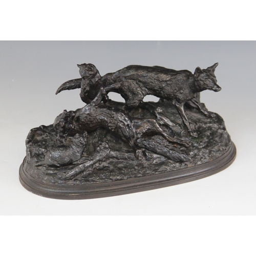 535A - Pierre-Jules Mêne (1810-1879), a cast iron animal group of foxes and cubs, modelled on naturalistic ... 