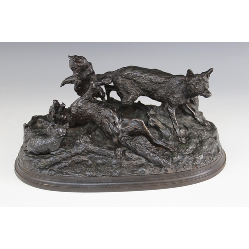 535A - Pierre-Jules Mêne (1810-1879), a cast iron animal group of foxes and cubs, modelled on naturalistic ... 