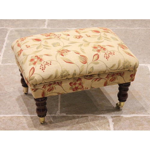 740 - A foliate pattern footstool, late 20th century, the rectangular upholstered seat raised upon turned ... 