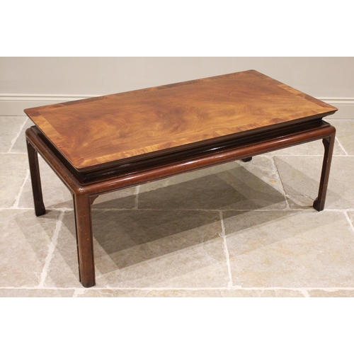 741 - A Chinese influence rectangular mahogany coffee table, late 20th century, the crossbanded top above ... 