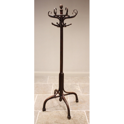 742 - A mid 20th century bentwood coat/hat stand, the six 'S' shaped hooks raised upon a moulded cluster c... 