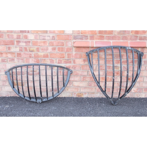 751 - Two Victorian cast iron wall mounted corner hay racks, 60cm x 98cm and 84cm x 97cm (2)