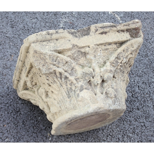 753 - A sandstone column capital, carved with foliate detail, 31cm H x 43cm Sq