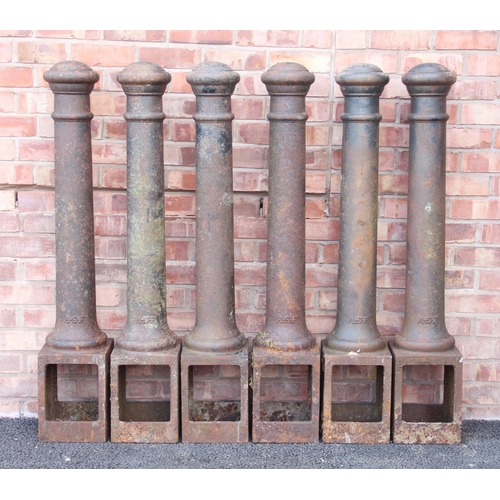 755 - Six cast iron bollards by A.S.F (Architectural Street Furnishings), each of typical ring turned tape... 