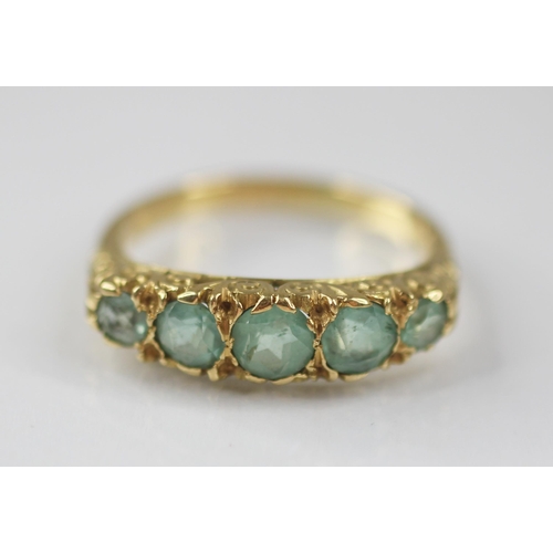 82 - A Victorian style five stone ring, comprising five graduated round mixed cut blue-green gemstones (p... 