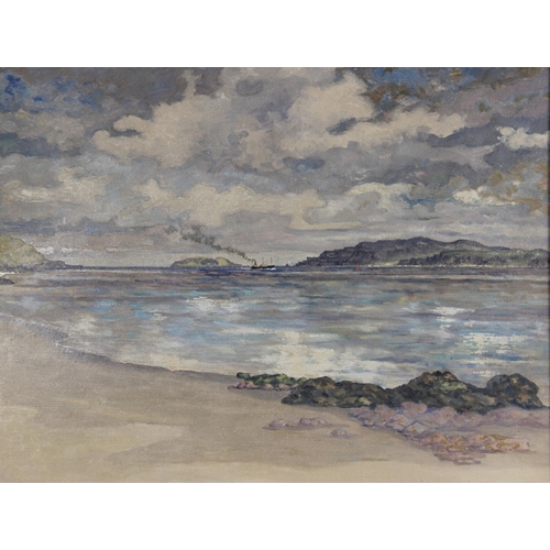 204 - Edward Pursell (Scottish, 20th century),  
A coastal landscape with cargo ship in the distance, and ... 