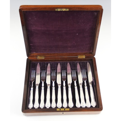 19 - A William IV King's Husk pattern canteen of cutlery, Aaron Hadfield, Sheffield (date letter absent) ... 