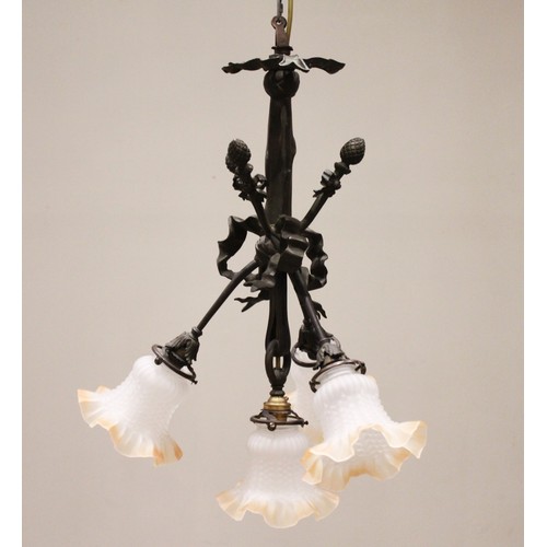 428 - A French style four branch chandelier, early 20th century, modelled as three crossed arms 