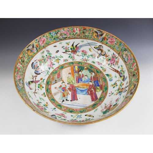 292 - A Chinese Canton porcelain centre bowl, 19th century, of large circular proportions extensively deco... 