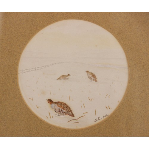 176 - A Gibbs (English School, 20th century),  
Six tondeau miniature game bird studies,  
Pencil and wate... 