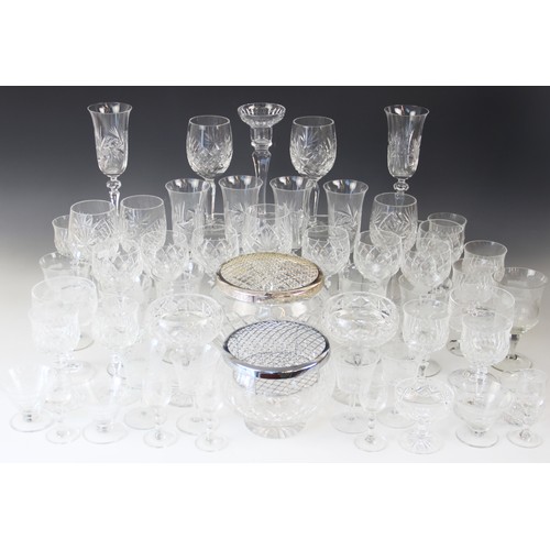 409 - A selection of cut glass ware, to include six champagne flutes, each 20.5cm high, six large wine gla... 