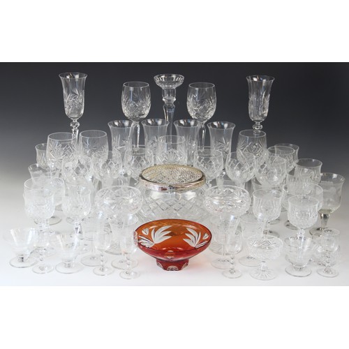 409 - A selection of cut glass ware, to include six champagne flutes, each 20.5cm high, six large wine gla... 