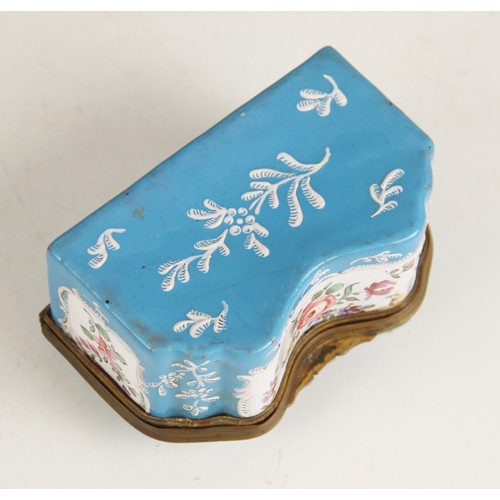 153 - A Bilston enamel box and cover, late 18th century, the serpentine fronted box polychrome decorated w... 