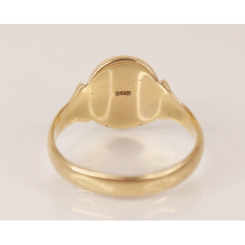 114 - A 9ct gold signet ring, the central oval head measuring 13mm x 11mm, engraved with monogrammed initi... 