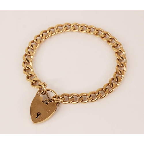 142 - A 9ct gold curb link bracelet, 20cm long, suspending a 9ct gold padlock fastening, marks for Cropp &... 