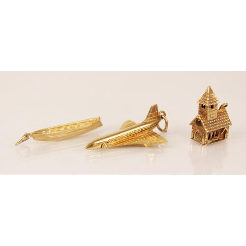 144 - A 9ct gold articulated charm modelled as Concorde, marked for 'FM' London 1979, 35mm long, together ... 