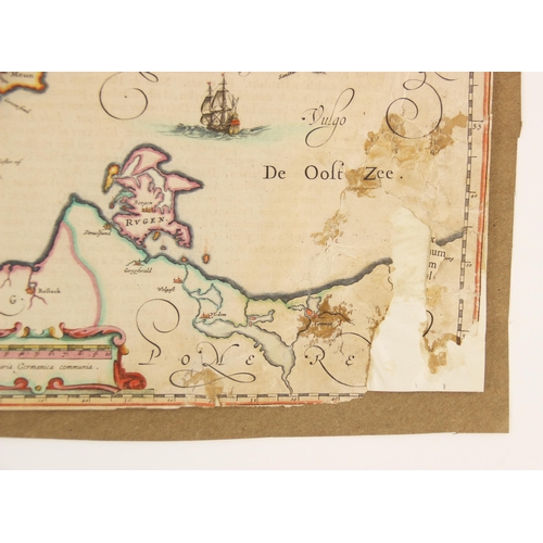 197 - After Joan [Johannes] Blaeu (1596-1673), DANIA REGNUM, a hand coloured engraved map of Denmark on la... 