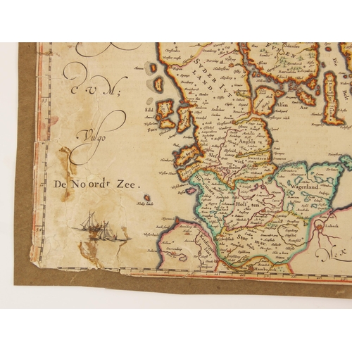 197 - After Joan [Johannes] Blaeu (1596-1673), DANIA REGNUM, a hand coloured engraved map of Denmark on la... 