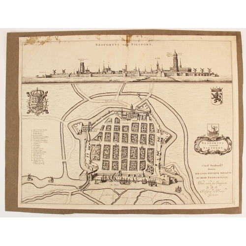 199 - After Antoon Sanders (1586-1664), NEOPORTUS VERNACULE NIEUPORT, an uncoloured engraved map on laid p... 