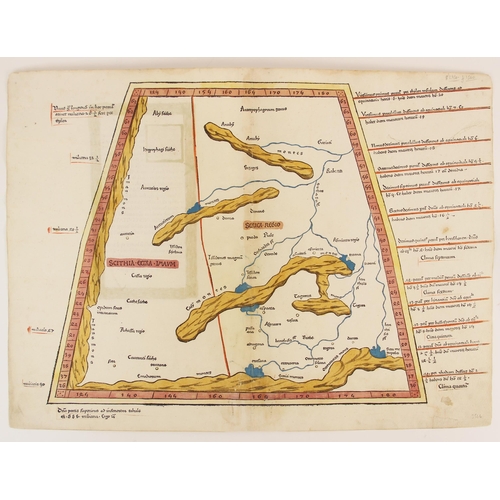 211 - A hand coloured woodcut Ptolemaic map of Central Asia north of the Himalayas, early 16th century, di... 