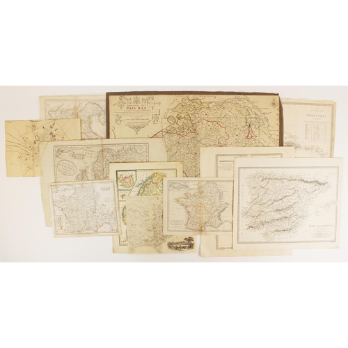 215 - A collection of eleven unframed continental, country and regional maps, 18th century and later, to i... 