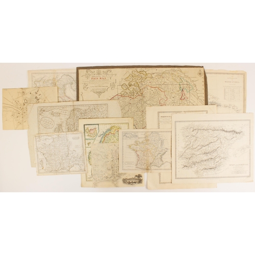 215 - A collection of eleven unframed continental, country and regional maps, 18th century and later, to i... 