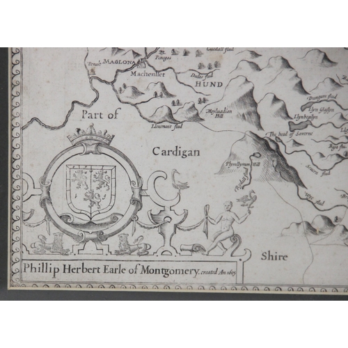 228 - After John Speed (1552-1629), MONTGOMERY SHIRE, an engraved uncoloured map on paper, strapwork title... 