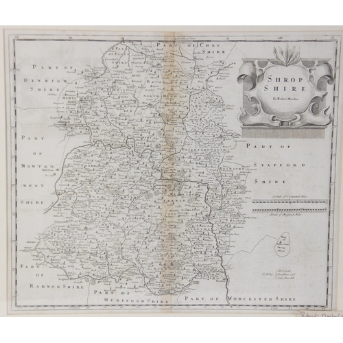 229 - After Robert Morden (1650 – 1703), SHROP SHIRE, an uncoloured engraved map on laid paper depicting t... 