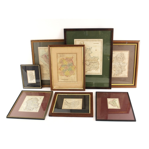 234 - Eight English county maps, 19th century and later, to include maps of Cheshire, The County Palatine ... 