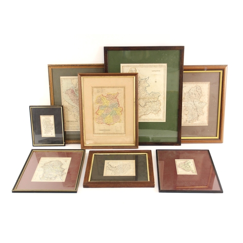 234 - Eight English county maps, 19th century and later, to include maps of Cheshire, The County Palatine ... 