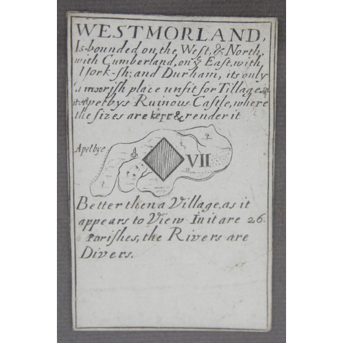 239 - An engraved playing card map in the manner of William Redmayne, depicting the county of WESTMORLAND ... 