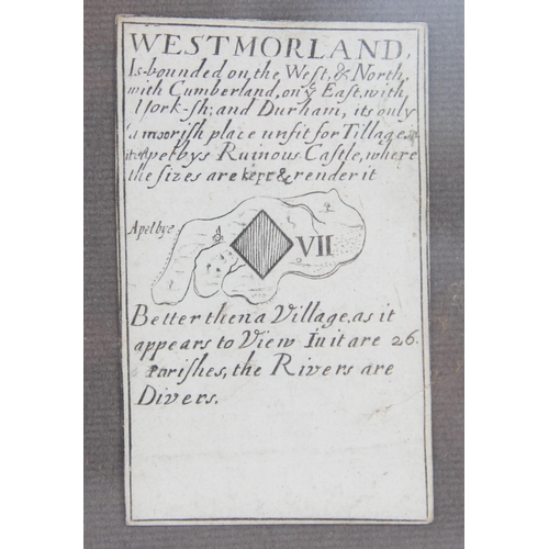 239 - An engraved playing card map in the manner of William Redmayne, depicting the county of WESTMORLAND ... 