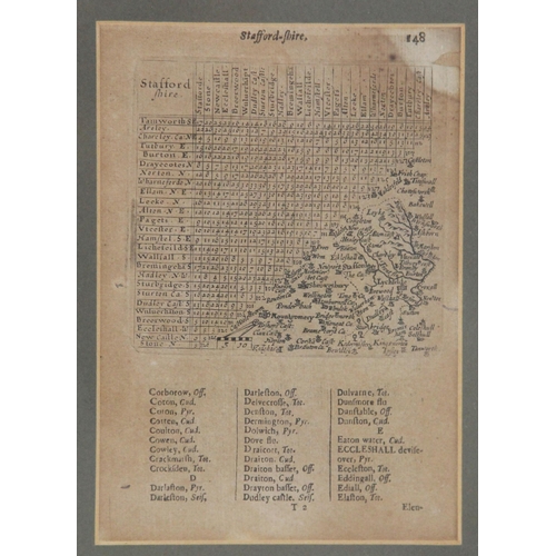 240 - After Jacob Van Langeren (1525-1610), STAFFORD-SHIRE, an uncoloured engraved map below a mileage tri... 