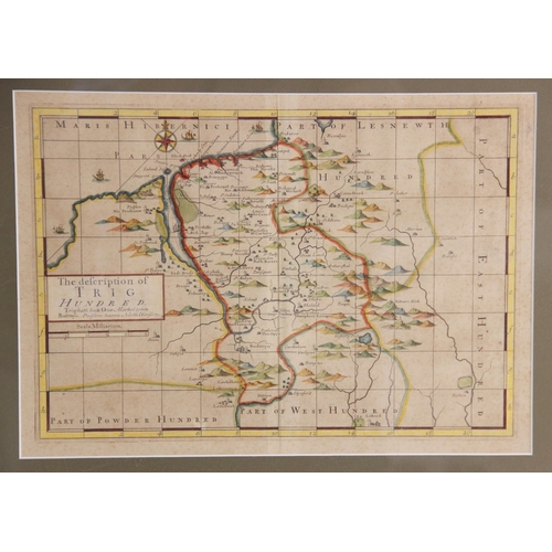 241 - Two engraved maps on laid paper, THE MAPP OF KINETON HUNDRED, uncoloured, engraved by Robert Vaughan... 