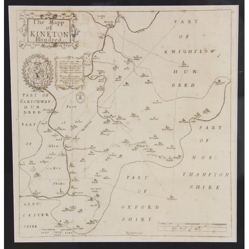 241 - Two engraved maps on laid paper, THE MAPP OF KINETON HUNDRED, uncoloured, engraved by Robert Vaughan... 