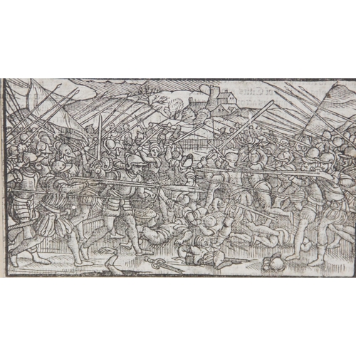 248 - A woodcut print depicting a battle scene, taken from an edition of Raphael Holinshed's 