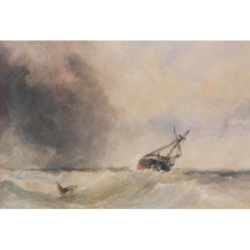 289 - Follower of George Weatherill (British 1810-1890),  
A ship being tossed on a stormy sea,  
Watercol... 