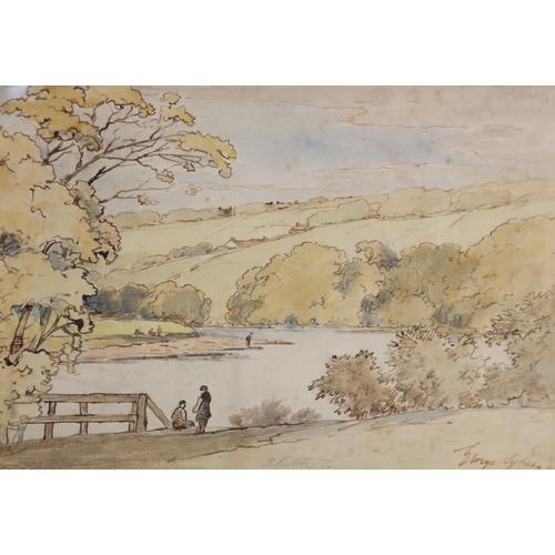 296 - George Sykes (British 1863-1942),  
A river view with hills beyond,  
Watercolour on paper, 
Signed ... 