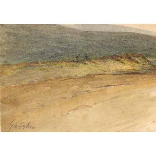 296 - George Sykes (British 1863-1942),  
A river view with hills beyond,  
Watercolour on paper, 
Signed ... 