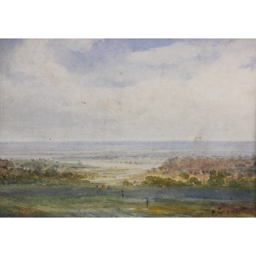 296 - George Sykes (British 1863-1942),  
A river view with hills beyond,  
Watercolour on paper, 
Signed ... 