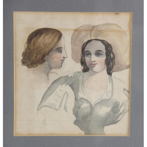 298 - English school (19th century),  
Portrait study of two girls (one in profile),  
Watercolour on pape... 