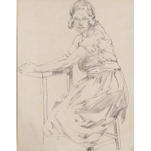 302 - English school (20th century),  
Study of a girl working at an easel,  
Pencil on paper,  
Unsigned,... 