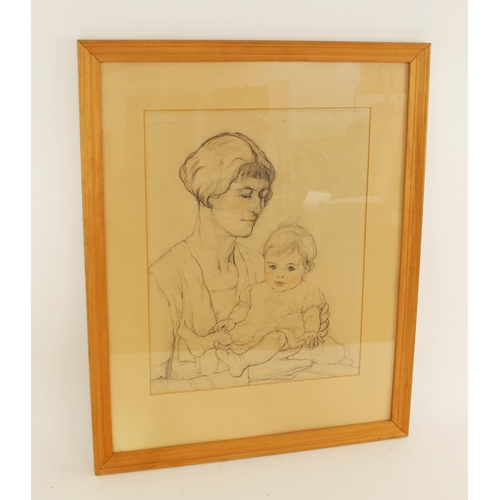 305 - English school (20th century),  
Study of a mother and child,  
Charcoal and pencil on paper, 
Unsig... 