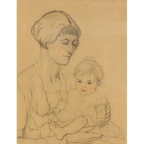 305 - English school (20th century),  
Study of a mother and child,  
Charcoal and pencil on paper, 
Unsig... 