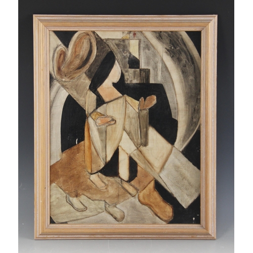 343 - Cubist school (20th century),  
A figure in the cubist manner,  
Oil on board,  
Unsigned,  
39cm x ... 