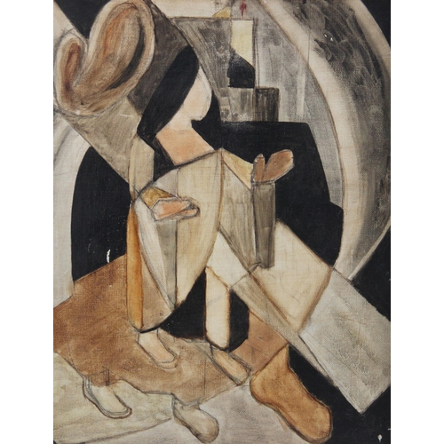 343 - Cubist school (20th century),  
A figure in the cubist manner,  
Oil on board,  
Unsigned,  
39cm x ... 