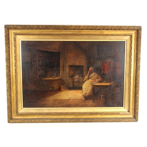 349 - English school (19th century),  
An old woman seated in her parlour,  
Oil on canvas,  
Initialled 